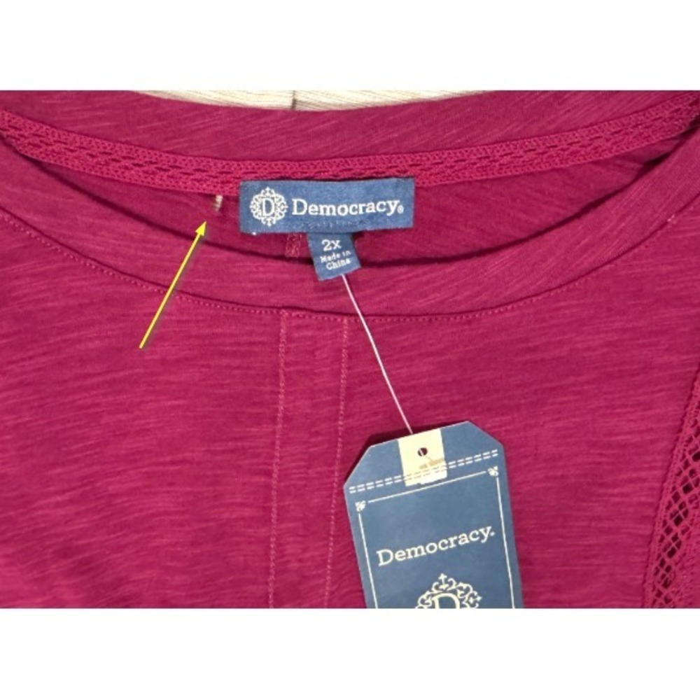 NWT Democracy 2X Plum Lace Inset Cotton Modal Knit Pullover Top Bishop Sleeve - Picture 11 of 12